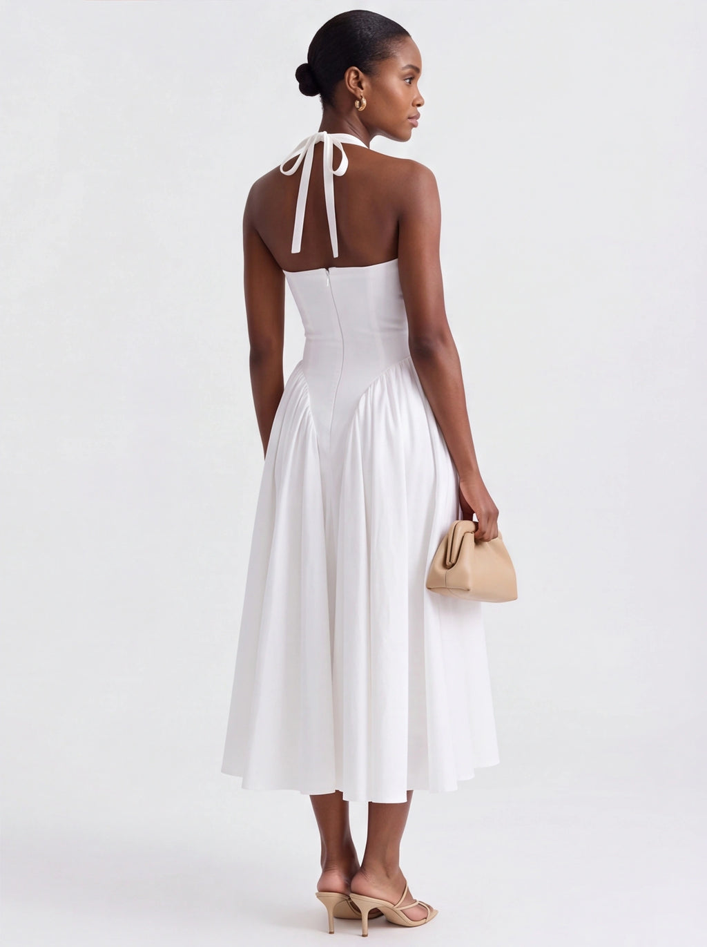Alice - Mid-Length Halter Dress with Fitted Bodice and Flowy Skirt